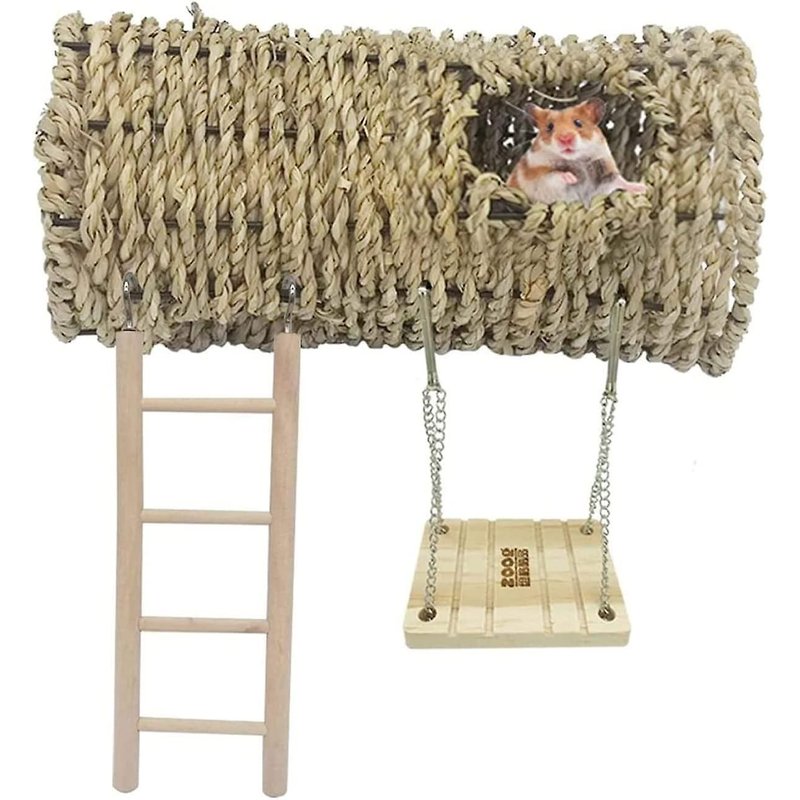 Tunnel De Couverture D'herbe Pour Hamster, Échelle Pour Petits Animaux, Jouet À Mâcher Suspendu Pour Mola, Hamster, Gerbille, Écureuil, Jeu Et Sommeil (3 Pièces)
