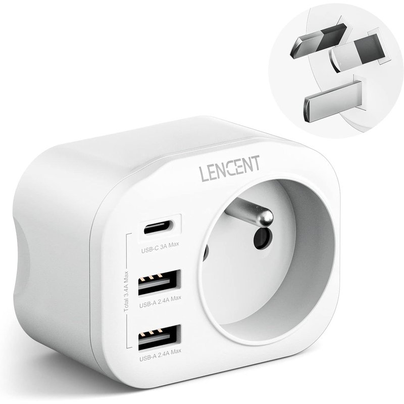 Adaptateur Prise AU Australie Chine Nouvelle-Zélande,avec 2 Ports USB & 1 Port USB-C adapté à AUS Prise Française Adaptateur électrique Mâle AU Femelle France,Type I