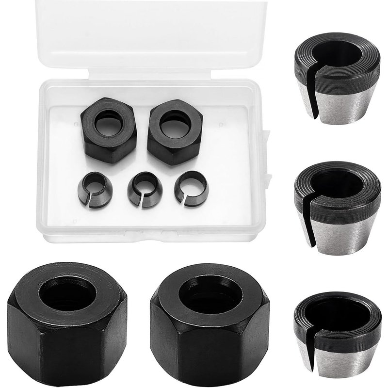 3 Pièces HSS Tête de Mandrin,6mm 6.35mm 8mm Mandrin de Pince de Routeur,Adaptateurs de Collet De Mandrin,avec 2 Écrous,pour Rogneuse Menuiserie Électrique Pince de Routeur Titulaire