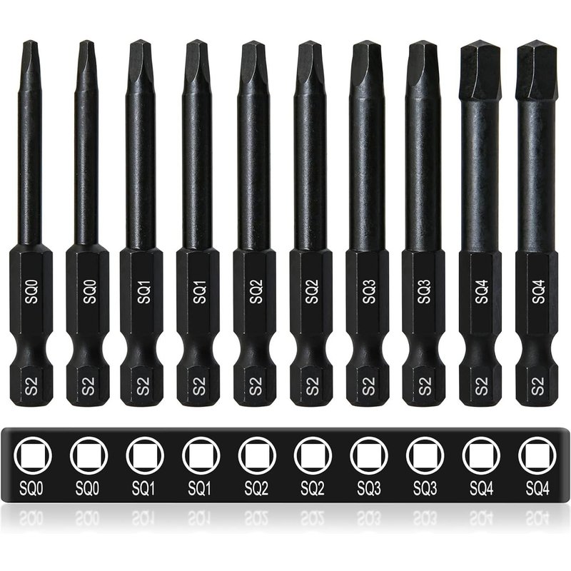 Lot de 10 embouts de tournevis carrĂ©s de 60 mm Ă tĂȘte carrĂ©e en acier S2 de qualitĂ© supĂ©rieure avec tige hexagonale de 6,35 mm-EntraĂźnement Ă tĂȘte carrĂ©e magnĂ©tique-Foret carrĂ© SQ0 SQ1 SQ2