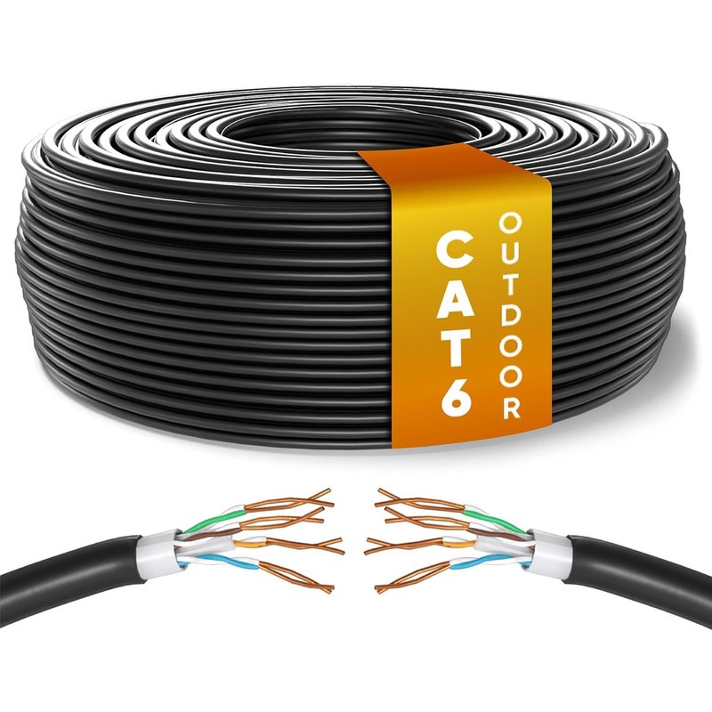 Exterieur Impermeable Câble Ethernet 50m,Bulk Reseau LAN Cat 6 Haut Debit Pour Internet Rapide 1 Gbps,Câble Ethernet AWG24,Cat6 en Vrac UTP CCA (50 Mètres,Noir)