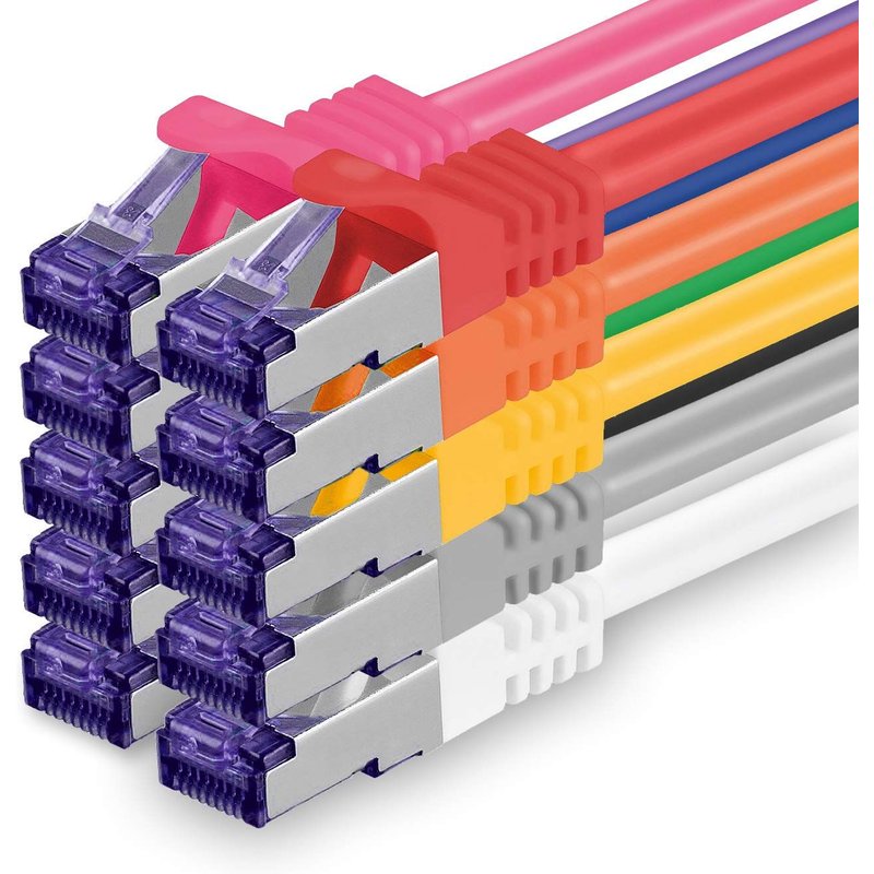 10x 2,0 M Câble réseau CAT7-10 Gigabit-Câble patch RJ45 Câble Ethernet (SFTP PIMF LSZH CU)-pour DSL LAN Switch Modem Routeur Patch Panel CAT7 CAT6 CAT5-multicolore