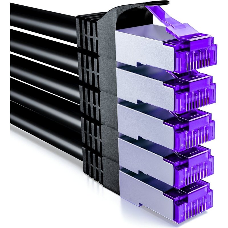 5x 1m CAT7 Câble Réseau-10 Gigabit-RJ45 Câble de Raccordement Câble Ethernet (Cuivre,SFTP PiMF Blindage) LAN DSL Modem Routeur Panneau de Brassage CAT7 CAT6 CAT5-Noir