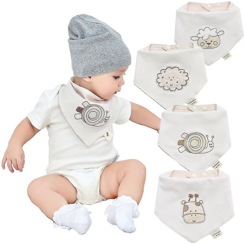 Lot De 4 Bavoirs Bandanas Neutres Et Bio Pour Bébés, Garçons Et Filles, Amusants, Doux Et Mignons, Unisexes, Avec Broderies, Pour Les Dents Et Les Dents.