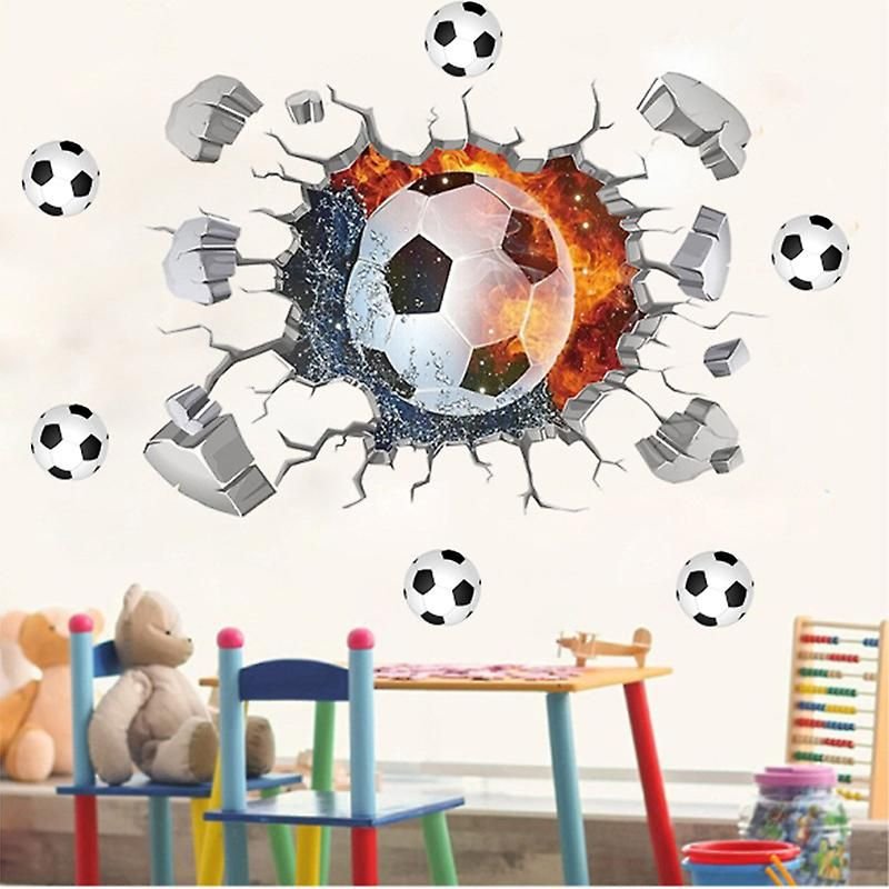 Stickers Muraux 3d Football 40x60cm Stickers Muraux Football Vinyle Affiche Football Décoration Sticker Mural 3d Football Chambre Garçon, Pour Chambre Bébé, Livi