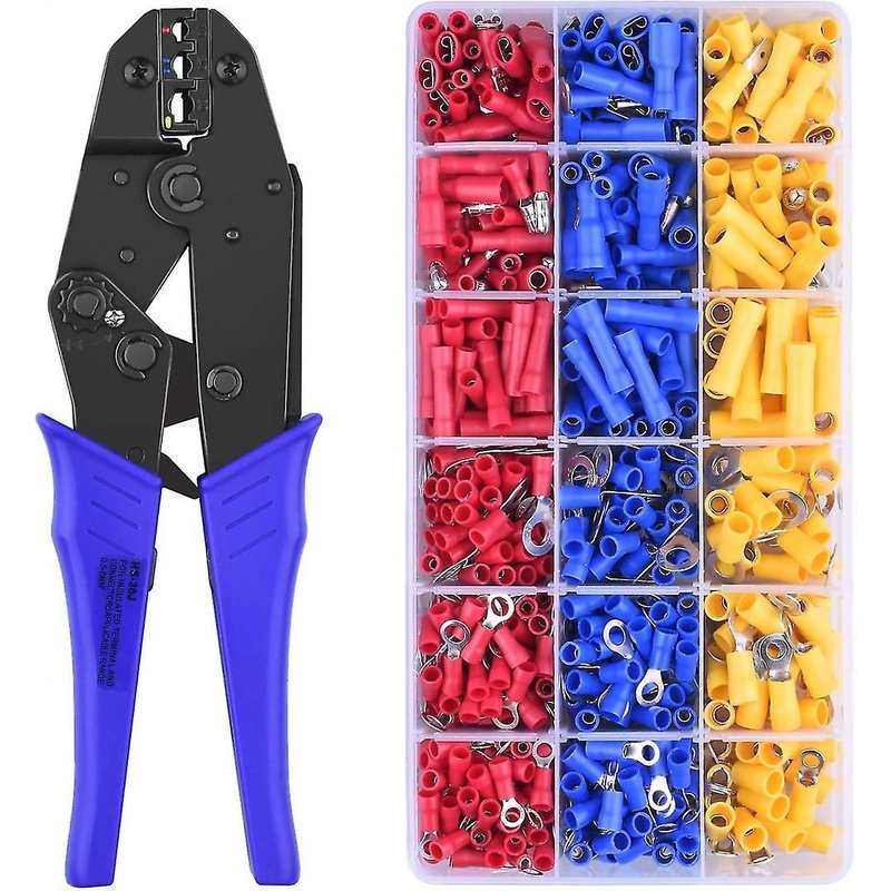 Pince à sertir avec 700 pièces, cliquet pour cosses pré-isolées, kit de connecteurs pour gaines thermorétractables