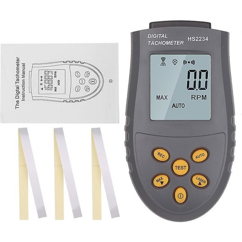Tachymètre, compteur de vitesse à affichage numérique sans contact, anticorrosion, avec rétroéclairage LED, large plage de mesure (gris)