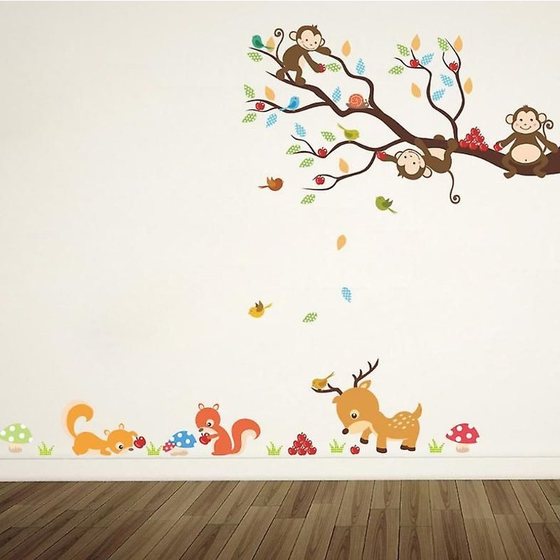 Un Ensemble De Stickers Muraux Singe Renard Oiseaux Cerf Champignon Arbre Stickers Muraux Pour Chambre D'enfant Bébé Chambre D'enfant Salon.