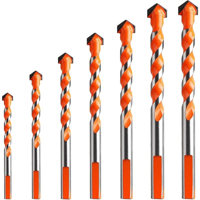 Lot de 7 forets de maçonnerie en carbure de tungstène, foret triangulaire multi-matériaux pour carrelage, béton, brique, verre, plastique, marbre, miroir