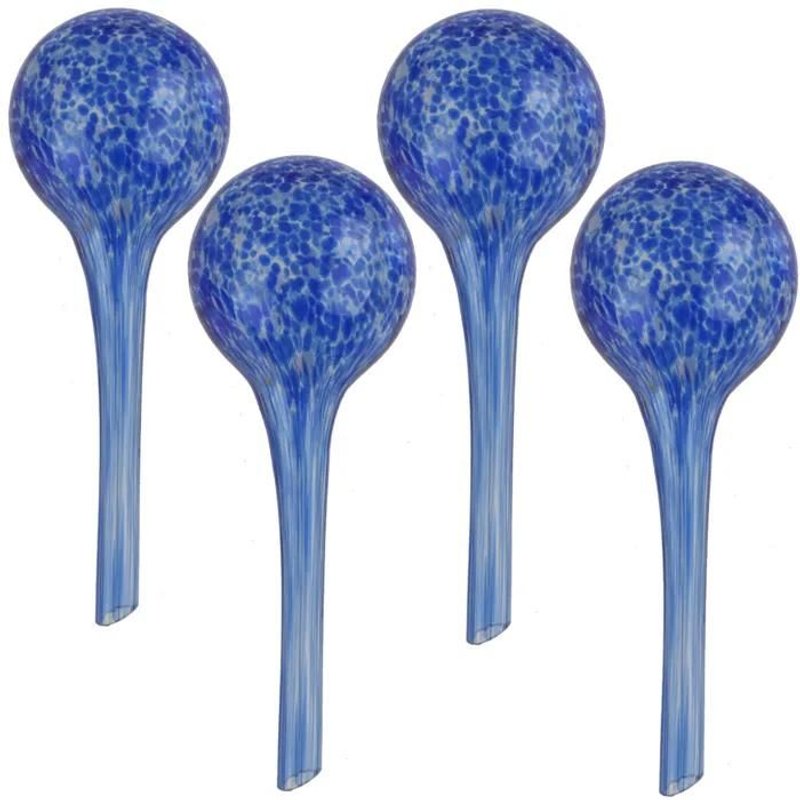 Set de 4x Distributeur d'irrigation en verre Boule pour plantes d'intérieur bleu 100 ml