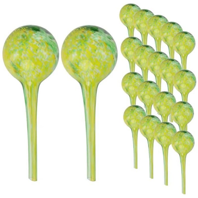 Lot de 20x Boule d'irrigation en verre pour plantes d'intérieur vert-jaune 100 ml