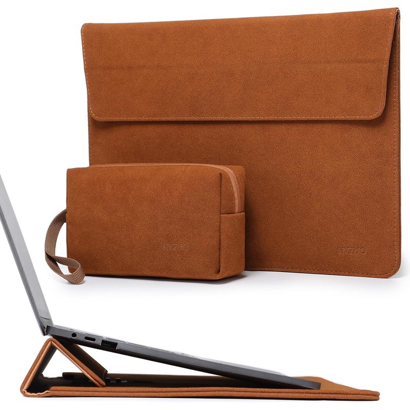 13,3-14 Pouces Housse pour Ordinateur Portable avec Stand Réglable pour MacBook Pro 14 M4/M3/M2/M1 Pro/Max 2025-2021,MacBook Air/Pro 13,3,13,8/13,5 Surface Laptop 7-1,avec Pochette,Marron
