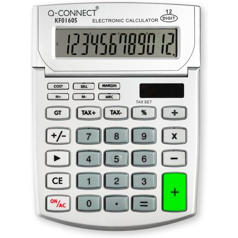 Calculatrice de bureau Q-CONNECT Calculatrice à 12 chiffres 102x140mm Gris/Type-Ecran à 12 chiffres/Type-Système d'alimentation double/Matière-Plastique/Couleur-Gris