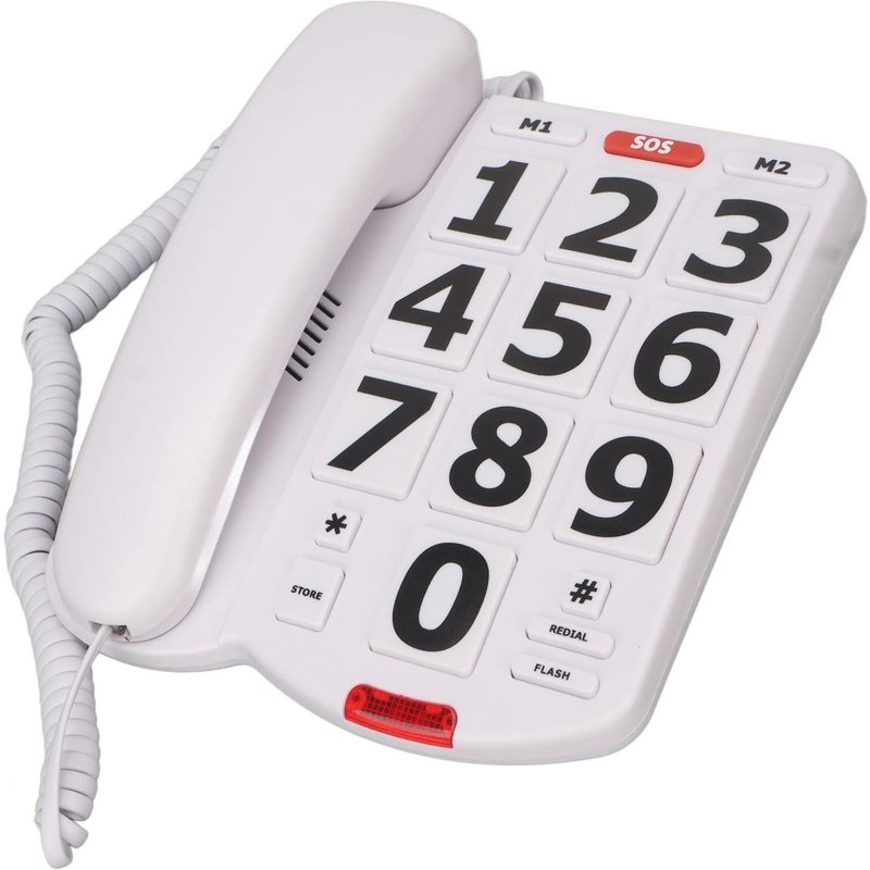 Téléphone à Gros Boutons pour Personnes âgées,Volume élevé,Gros Boutons,Volume Réglable,Téléphone Fixe Filaire pour Personnes âgées,Blanc