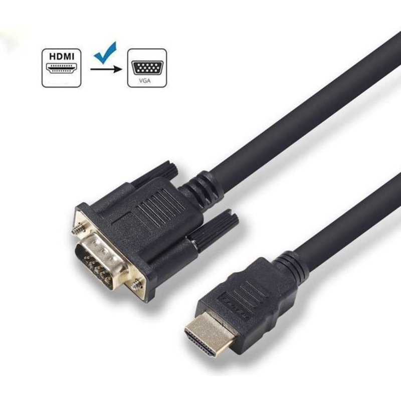 Câble HDMI vers VGA, Zamus 1,8 M Convertisseur HDMI VGA (mâle à mâle) Unidirectionnel Adaptateur Écran PC Noir