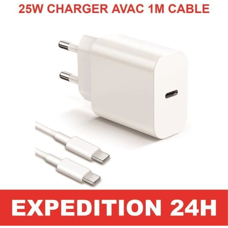 Pack Chargeur 25w Blanc Usb-C + Câble Usb-C Pour Samsung Galaxy A23 4g-5g A21s A21 A20e A14 A03s A02s