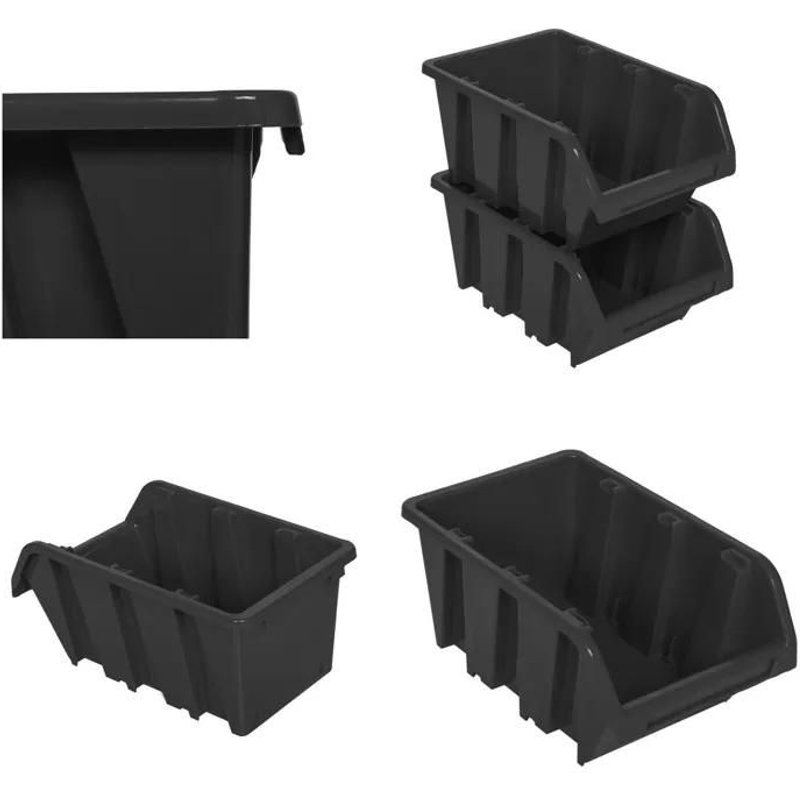 100 x Boîtes de rangement empilables en plastique botle bacs à bec a suspendre Noir 160 x 230 x 120 mm