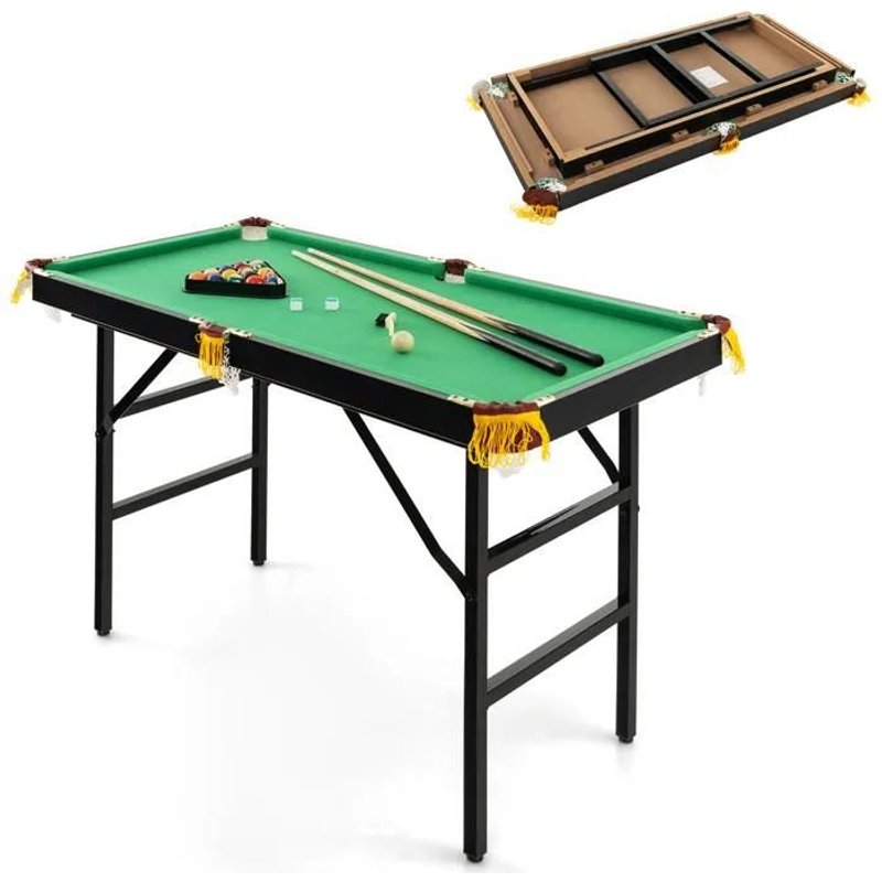 Table de Billard Pliable COSTWAY avec 2 Queues, 2 Craies, 16 Boules, Triangle et Brosse pour Toute la Famille 122 x 64 x 78 cm Vert