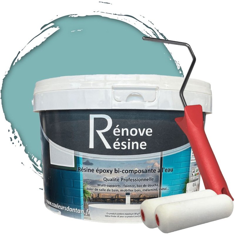Peinture Résine multisupport Intérieur pour Faïence, Carrelage, Douche, Baignoire 5m² - RAL 6034 Turquoise pastel + Kit d'application OFFERT