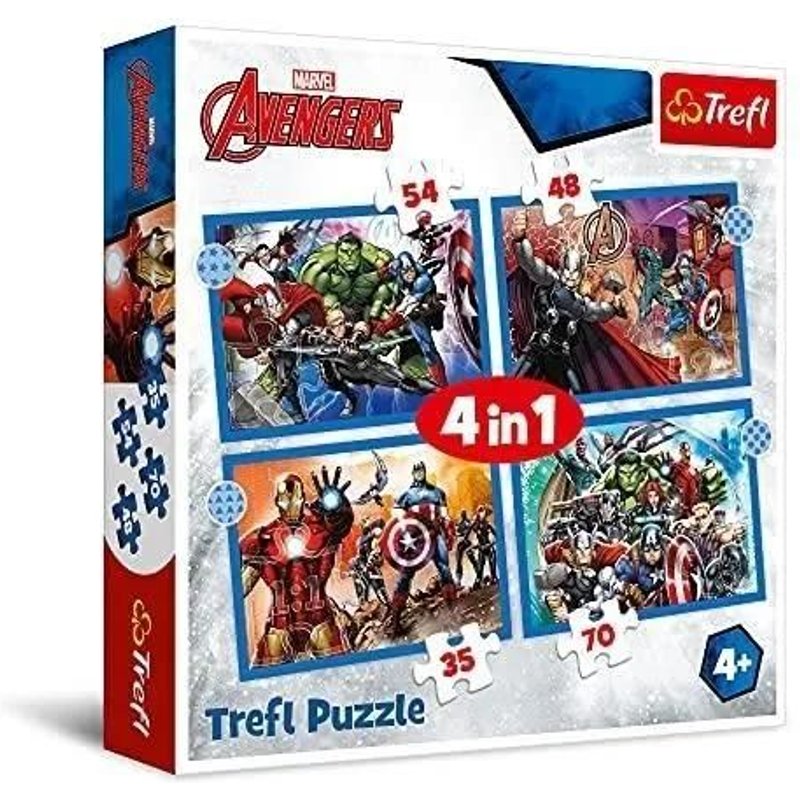 Puzzle - TREFL - AVENGERS - 4 pièces - Licence Marvel - Pour enfants à partir de 8 ans