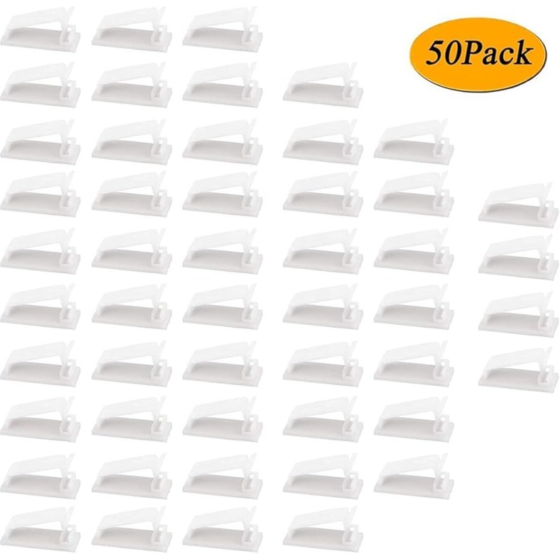 blanc Câble Management, 50PCS Clips de Câble Adhésifs pour Organiseur de Fils Electriques pour Câbles Ethernet et Système de Gestion de Câbles pour TV, PC, ordinateur portable, Bureau