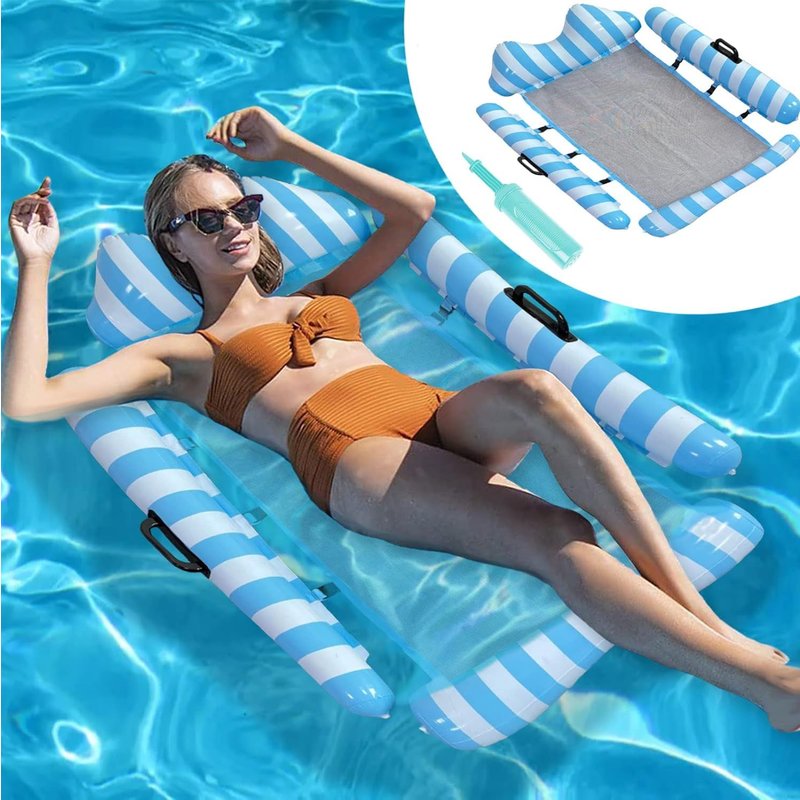 Bleu Hamac Gonflable Piscine, Flottantes Hamac, 4-In-1 Lit Flottant Gonflable, Hamac D'eau,Chaise De Piscine Flottante, Chaise Longue De Piscine Flottantes Portable