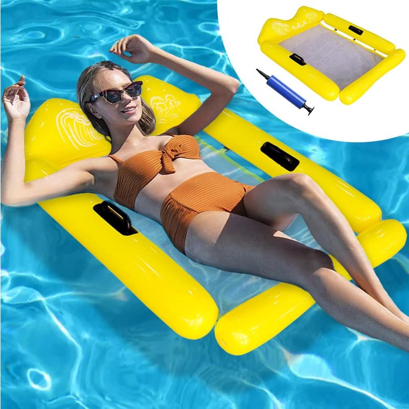 Jaune Hamac Gonflable Piscine, Flottantes Hamac, 4-In-1 Lit Flottant Gonflable, Hamac D'eau,Chaise De Piscine Flottante