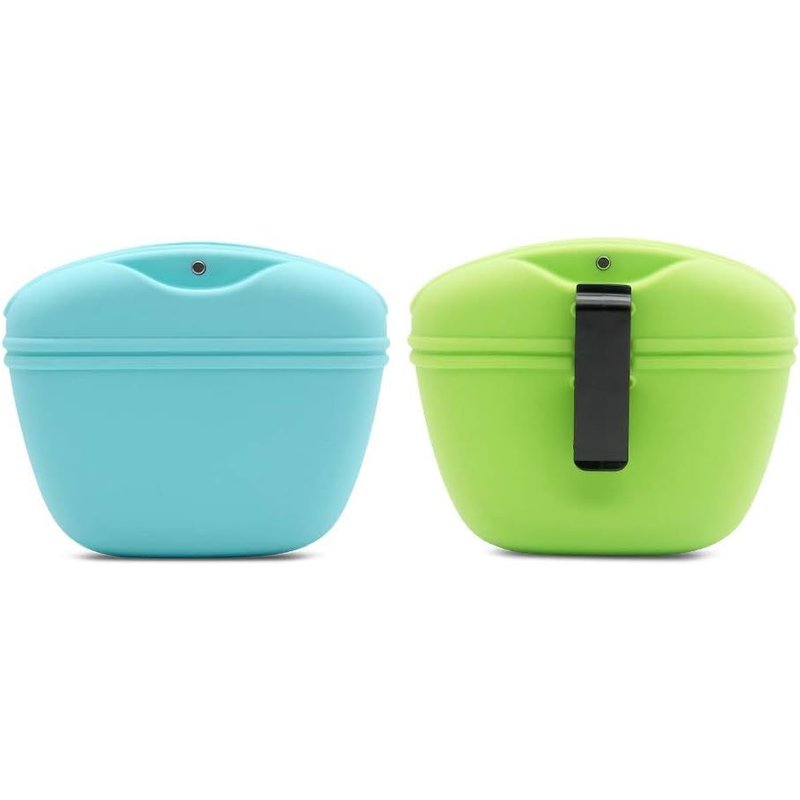 Lot De 2 Sacs À Friandises Pour Chien En Silicone Pour Dressage De Chien Avec Fermeture Magnétique Et Clip À La Taille Vert Bleu