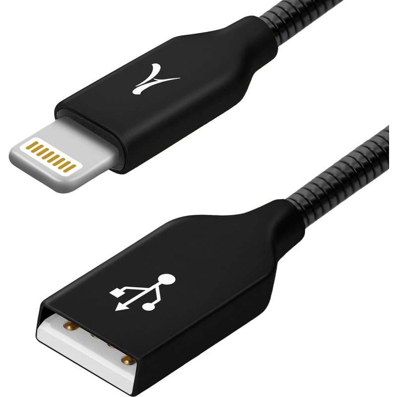 Akashi Câble Lightning iPhone iPad Ipod Métal Incassable Charge Synchro Noir