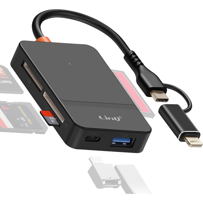 Hub USB C + Lightning Multiport Lecteur Carte OTG Polyvalent LinQ Noir