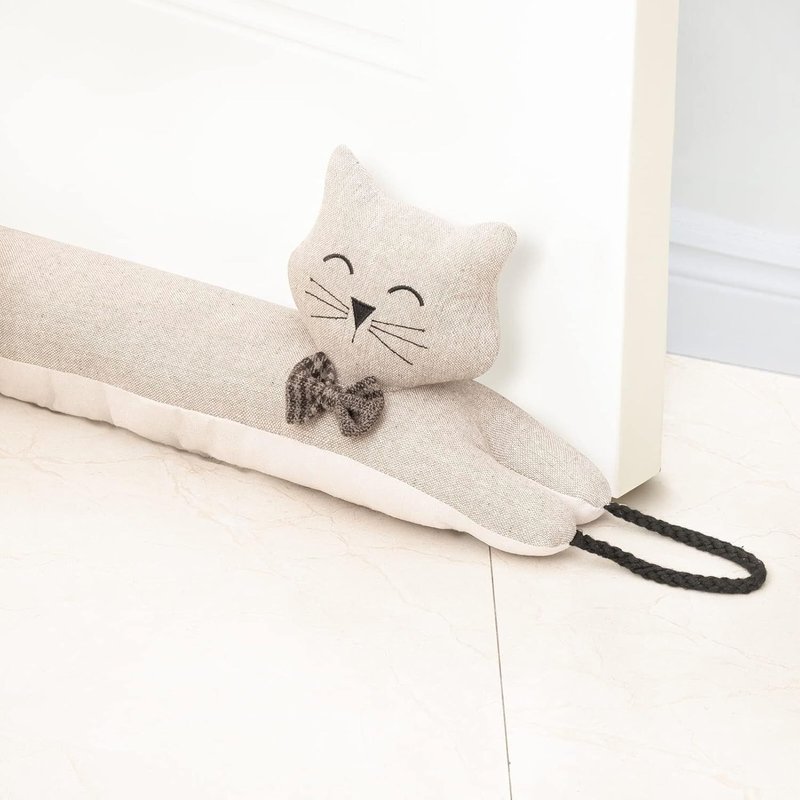 Bas de Porte décoratifs Coupe Vent 91cm pour Porte et fenêtre,Coupe Courant d'air Animal lesté,Bloque Bruit Serpent pour Bas de Porte avec Boucles d'accrochage-Chat Kaki 36