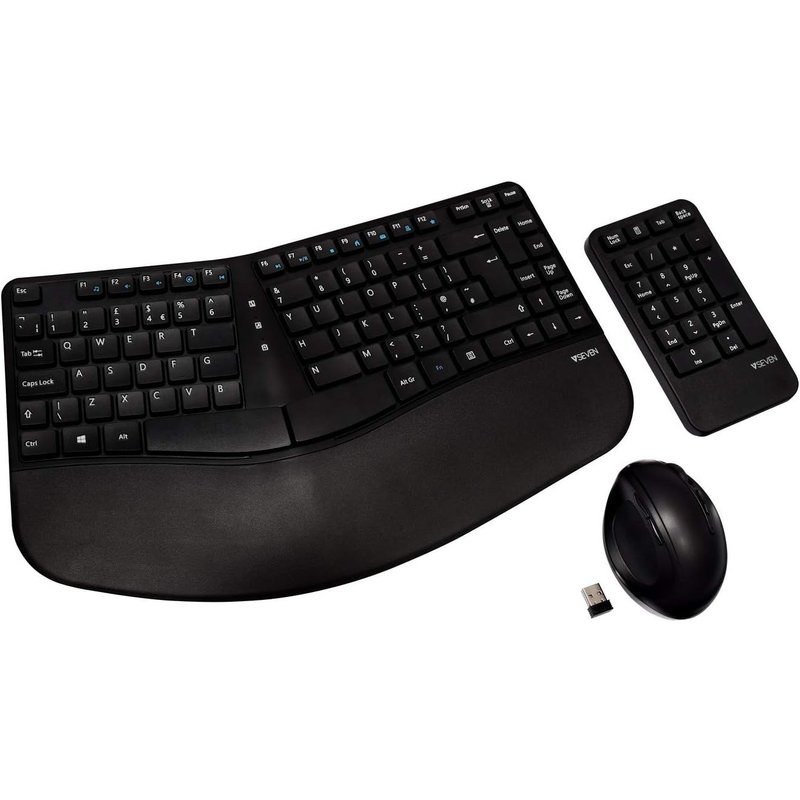 V7 CKW400UK - Ensemble de clavier, souris et pavé numérique - sans fil - 2.4 GHz - R.-U. - noir