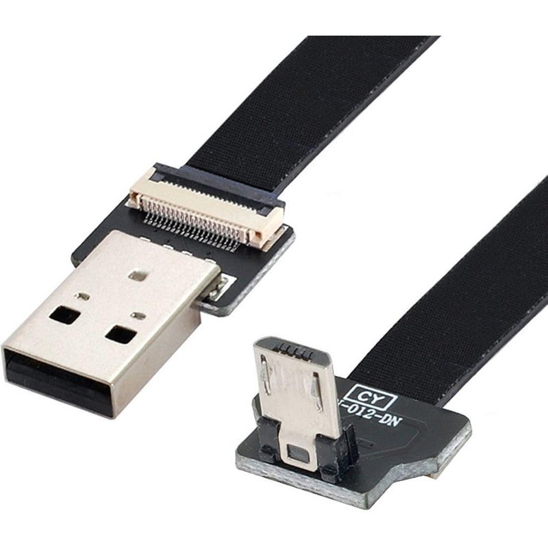 Câble plat micro USB 2.0 mâle vers micro USB mâle coudé à 90 degrés vers le bas - Câble d'extension flexible - 2 m