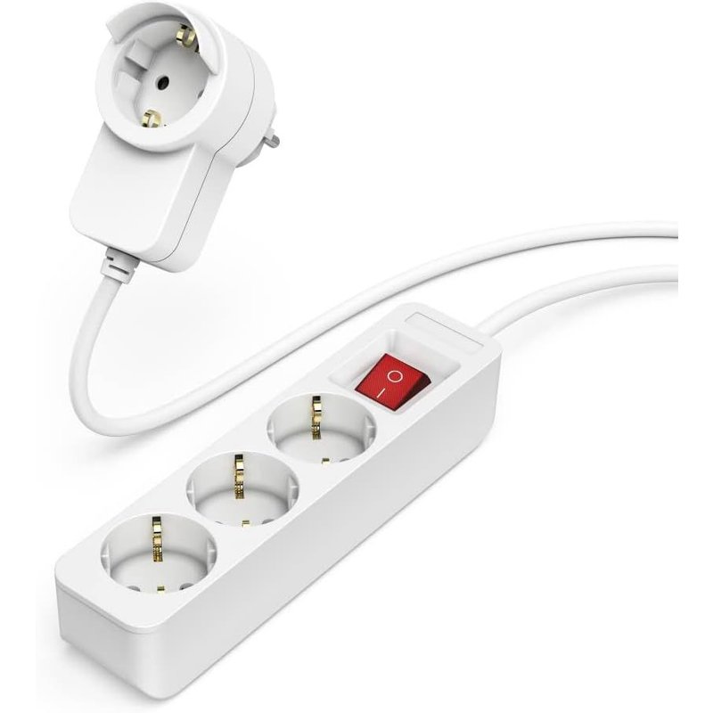 Power Strip 3+1 Sockets 16A With Switch (Extension Power Strip 1.4 M, 3 Sockets +1 On Connector, Type F Schuko, 3680W Max, Ideal For Office Pc Lighting Workshop Tv Cabinet Garage) White
