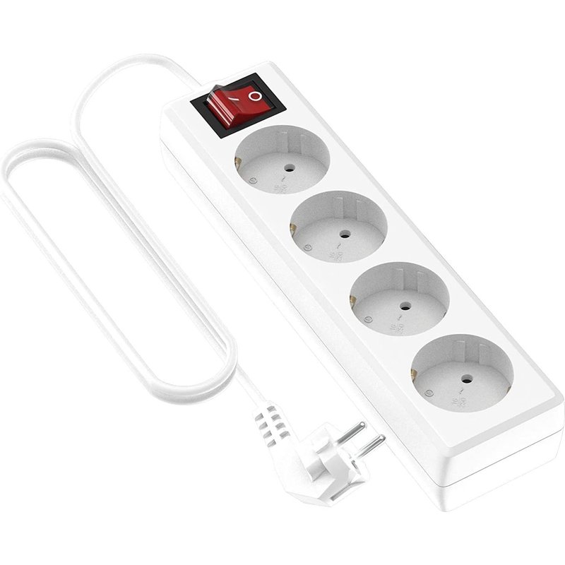 430062 Power-Base Multiple Basic De 4 Prises Schuko, Câble 1.5 Mm X 3 M, Couleur, Blanc, Medium