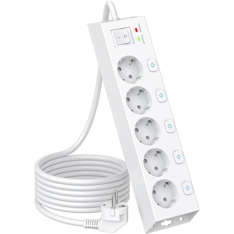 4-Way Power Strip With 5 Individual Switches, 1050J Surge Power Strip And 2M Electric Extension Cord