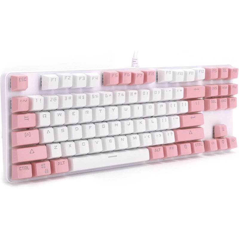 Clavier Mécanique, 87 Touches Lumière Mixte Usb Filaire Avec Boutons Multimédia, Pour Ordinateur Portable De Bureau(Blanc Avec Rose)