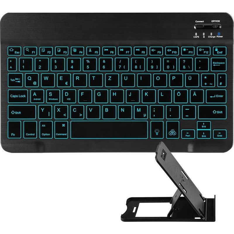 Clavier Bluetooth Universel Portable Qwertz Allemand - 7 Couleurs - Rechargeable - Pour Ios, Android, Windows, Pc, Tablette, Mac, Smartphone - Avec Support Pour Tablette