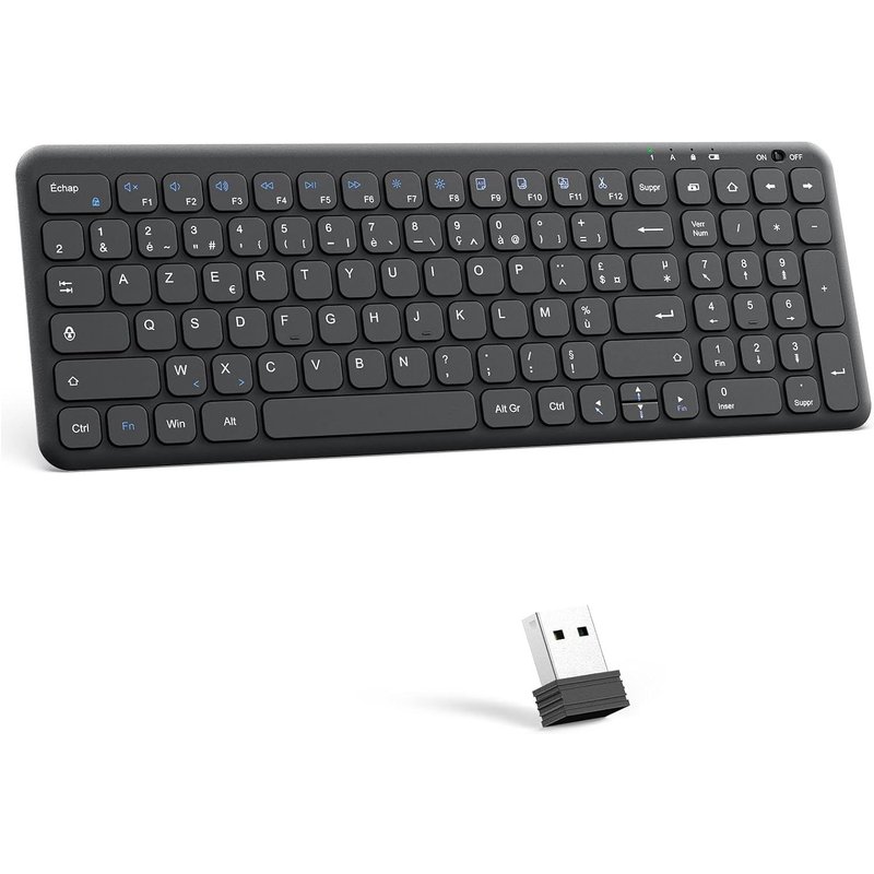 Clavier Sans Fil 2.4 Ghz, Clavier Azerty Sans Fil Silencieux Pour Windows 11/10/8/7, Pc, Ordinateur Bureau/Portable, Clavier Usb Avec Pavé Numérique, 12 Raccourcis Multimédias, Ultra-Mince