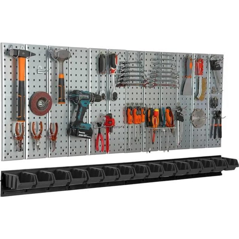 Planche à outils en métal 1560 x 713 mm mur 15 plateaux atelier garage Noir