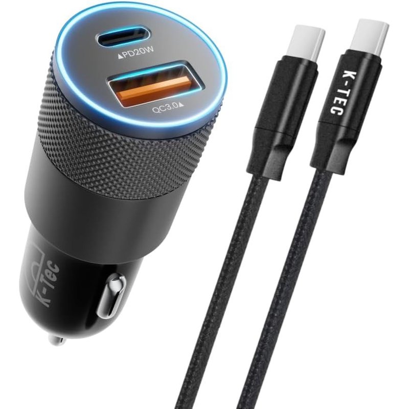 Allume Cigare 38w Charge Rapide + Câble Nylon Usb-C Vers Usb-C, Ultra Résistant 1m / Pour Voiture Port Usb-A/Usb-C, Adapter Pour Iphone 15-15pro-15pro Max, Samsung, Ipad, Macbook,Huawei, Android