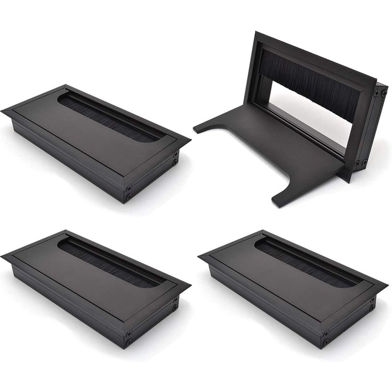 Lot De 4 Couvercle Passe Câbles Fil Carrée 80x 160mm Pour Encastrer Sur Table De Bureau Organisateur De Cables Pour Meuble Aluminium Noir Anodisé Passage De Câble Cache-Câble