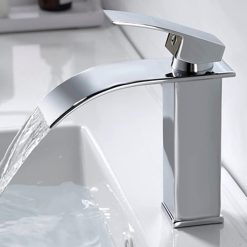 Moderne Robinet Salle de Bain Cascade, Design Elégant Robinet Lavabo Cascade, Mitigeur Salle de Bain en Laiton, Eau Chaude et Froide Disponible, Robinetterie Cascade Chromé G 3/8