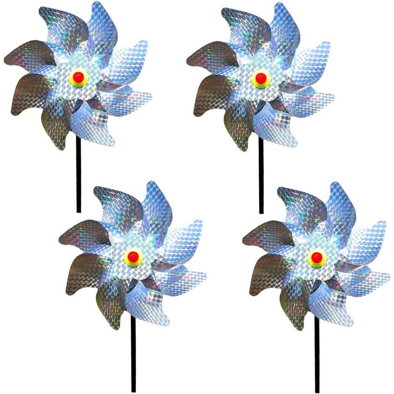 Effaroucheur Oiseaux (Lot de 4)Decoration Jardin Pic Anti Pigeon Dissuasion Anti-Oiseaux réfléchissant pour Moulin à Vent Réfléchissant pour Protéger Le Jardin, Verger et Cour Intérieure