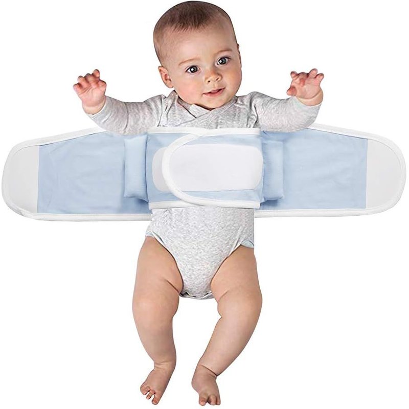 Ceinture Aide Coucher Bébé Couverture Enveloppante Double Couche Emmaillotage Nid D'ange Élastique Gigoteuse Scratch Pour Bébé 2-12 Mois Bleu