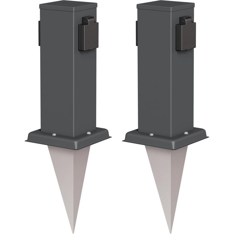 2 Pièces Colonne De Prises De Jardin Polly Avec Piquet Pour L'Extérieur, Ip44, 2-Fois, Anthracite, Carré, 27Cm