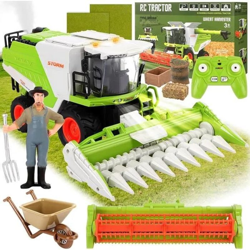 Tracteur Moissonneuse Rc Télécommandée 2,4 Ghz Avec Lumières Et Effets, Jouet Ferme Pour Enfants.