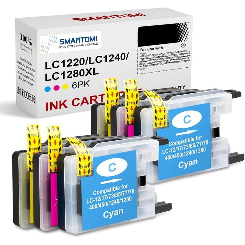 LC1220XL LC1240XL LC1280XL Compatible Ink Cartridges for Brother LC1220 LC1240 LC1280 XL for Brother MFC-J280W J425W J430W J435W J625DW J825DW J835DW J5910DW Printers (6-Pack)