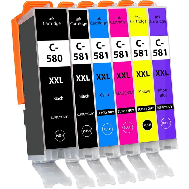 6 XXL Ink Cartridges Compatible with Canon PGI-580 CLI-581 for Pixma TS8100 TS8150 TS8151 TS8152 TS8200 TS8250 TS8251 TS8252 TS8300 TS8350 TS8351 TS8352 TS91000 TS9150 TS9155