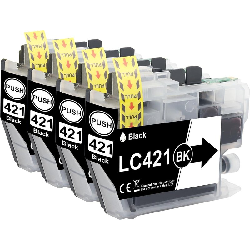 4x LC421 LC421XL Black Ink Cartridges Compatible with Brother LC421 LC421XL LC-421XL LC-421XLVAL LC421XLVAL for Brother DCP-J1050DW MFC-J1010DW DCP-J1140DW Print